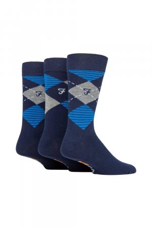 Мужские 3 пары хлопковых носков Argyle с рисунком и полосками, синий Farah