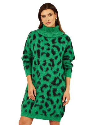 Вязаное платье с воротником-стойкой Animal , зеленый/мульти Yumi