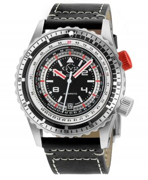 Мужские часы GV2 Conta Secondi с черным кожаным автоматическим ремешком, 43 мм Gevril