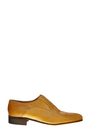 Туфли-оксфорды из фактурной кожи игуаны с контрастной подошвой ARTIOLI. Цвет: желтый