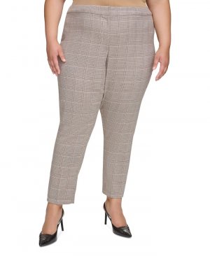 Клетчатые брюки до щиколотки прямого кроя больших размеров, коричневый Calvin Klein