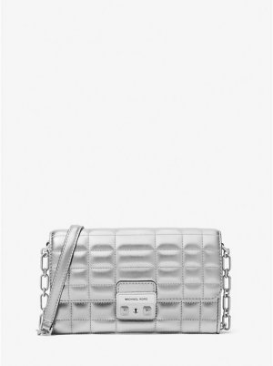 Большая кожаная трансформируемая сумка через плечо Tribeca из металлизированной кожи , серебряный Michael Kors
