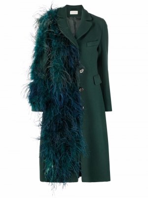 Однобортное пальто с перьями Loulou. Цвет: зеленый