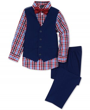 Малыши для мальчиков, 4 шт. Комплект из рубашки, жилета, брюк и галстука-бабочки в клетку Nautica