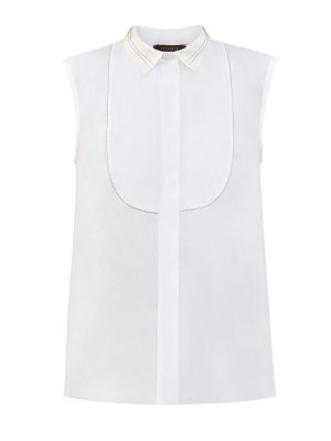 Блуза без рукавов из поплина с ювелирными вставками PESERICO. Цвет: белый