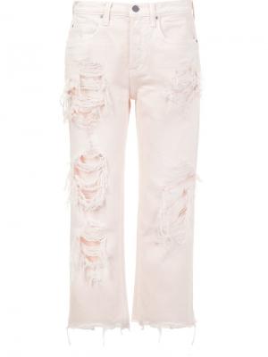 Укороченные джинсы с рваной отделкой Alexander Wang. Цвет: розовый