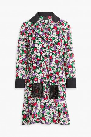 Платье-рубашка мини из шелкового крепдешина с цветочным принтом , черный Anna Sui