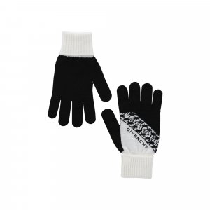 Шерстяные перчатки в рубчик с логотипом, цвет Черный/Белый Givenchy