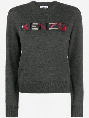Пуловер с вышитым логотипом Kenzo. Цвет: серый