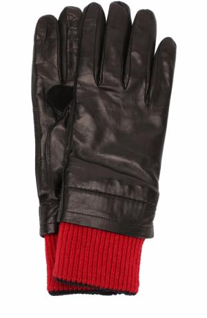 Кожаные перчатки с контрастными шерстяными манжетами Ami. Цвет: черный