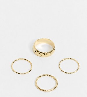 Набор из 4 позолоченных колец с массивным фактурным кольцом -Золотистый Orelia