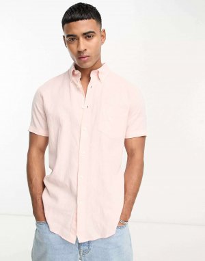 Розовая льняная рубашка с короткими рукавами Ben Sherman