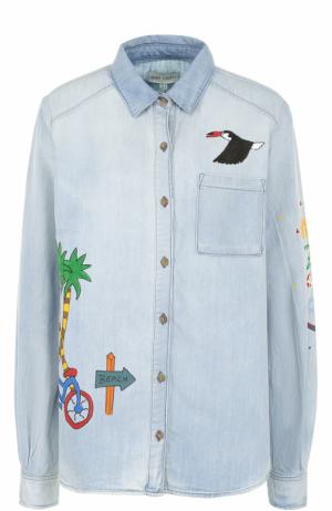 Джинсовая блуза прямого кроя с принтом Mira Mikati. Цвет: голубой