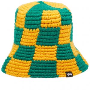Панама Checker Knit Bucket, желтый, зеленый Stussy
