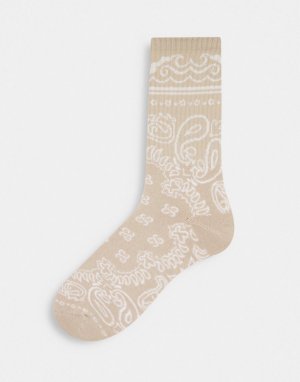 Светло-бежевые носки средней длины с принтом пейсли -Светло-бежевый цвет Topman