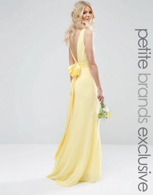 Свадебное платье макси с сатиновым бантом сзади TFNC Petite. Цвет: желтый