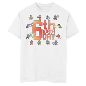 8-битная футболка с рисунком на 6-й день рождения для мальчиков 8–20 лет изображением Мстителей Marvel