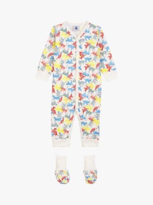 Baby Colorful Cats Флисовый пижамный комбинезон и пинетки Подарочный набор для сна, Зефирный/Мульти Petit Bateau