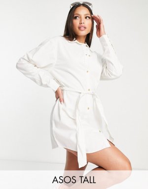 Белое джинсовое платье-рубашка с поясом ASOS DESIGN Tall