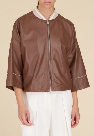 Кожаная куртка PESERICO. Цвет: коричневый
