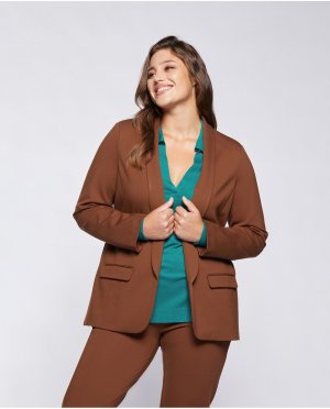 Женский пиджак миланской строчки с карманами клапанами , коричневый Fiorella Rubino