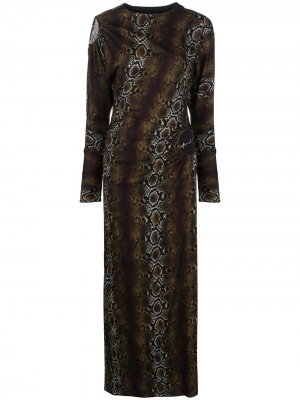 Длинное платье со змеиным принтом Versace. Цвет: коричневый