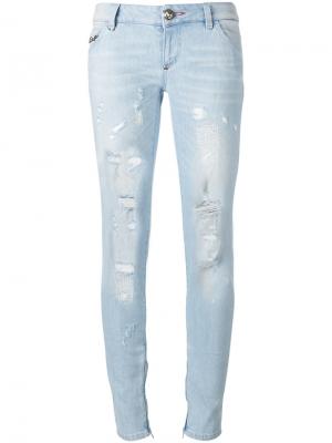 Рваные облегающие джинсы Philipp Plein. Цвет: синий