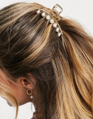 Золотистая заколка-краб для волос с искусственным жемчугом -Золотистый ASOS DESIGN