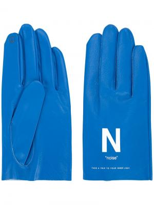 Перчатки с принтом в виде слогана Noise Undercover. Цвет: синий