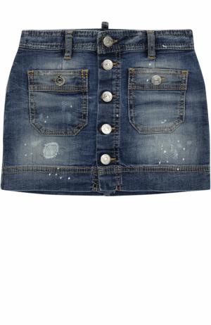 Джинсовая юбка с потертостями и накладными карманами Dsquared2. Цвет: синий