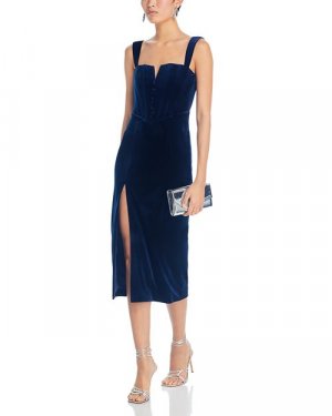 Бархатное корсетное платье миди , цвет Blue AQUA