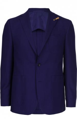 Шерстяной пиджак на полуподкладке с нашивными карманами Baldessarini. Цвет: темно-синий