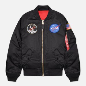 Мужская куртка бомбер MA-1 Apollo NASA Alpha Industries. Цвет: чёрный