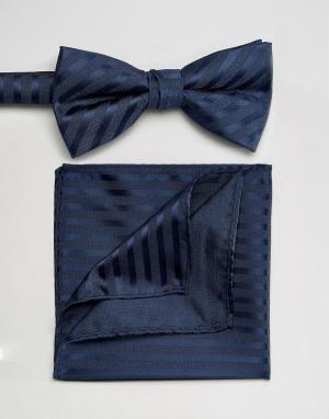 Галстук-бабочка и платок для пиджака Selected Homme. Цвет: темно-синий