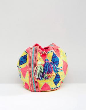 Розовая сумка ручной вязки Wayuu Mochila Jardin Del Cielo. Цвет: розовый