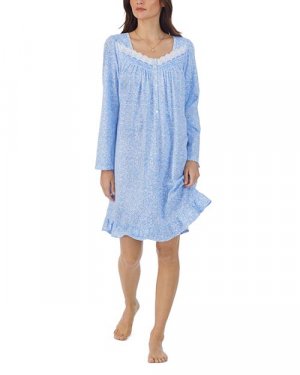 Хлопковая короткая ночная рубашка с длинными рукавами , цвет Blue Eileen West