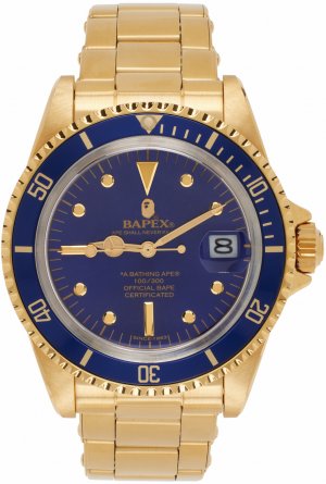 Золотые и темно-синие классические часы Type 1 BAPE