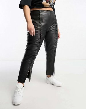 Черные кожаные брюки на шнуровке Urbancode Curve. Цвет: черный