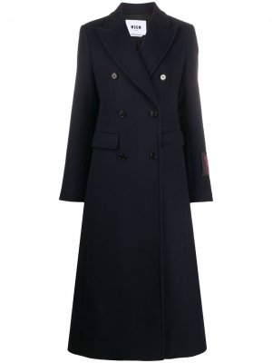 Двубортное пальто строгого кроя MSGM. Цвет: синий