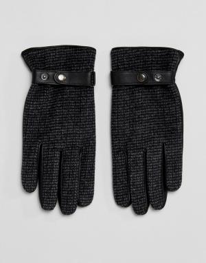 Кожаные перчатки с твидовыми вставками ASOS DESIGN. Цвет: серый
