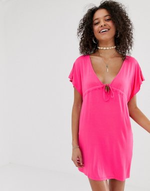Розовое пляжное платье с глубоким вырезом -Розовый Pia Rossini