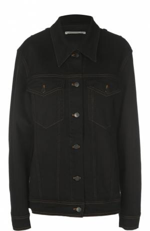Джинсовая куртка с накладными карманами и кристаллами Alessandra Rich. Цвет: черный