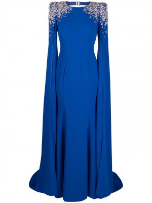 Декорированное платье с кейпом Jenny Packham. Цвет: синий
