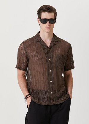 Cala коричневая ажурная рубашка с коротким рукавом и цветочным принтом AllSaints