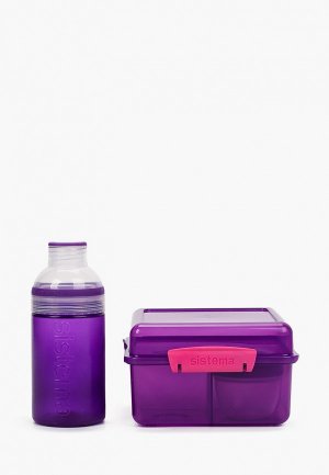 Набор контейнеров для хранения продуктов Sistema с бутылкой Lunch, 2 л, 150 мл, 480 мл. Цвет: фиолетовый