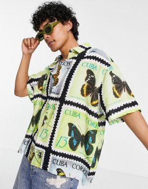 Свободная oversized-рубашка с принтом в виде открыток бабочками -Черный цвет ASOS DESIGN