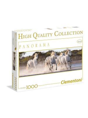 Пазл Панорама. Белые лошади. 1000 элементов. Clementoni. Цвет: бирюзовый, белый, темно-серый