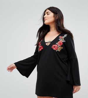 Платье-туника с цветочной вышивкой Praslin. Цвет: черный