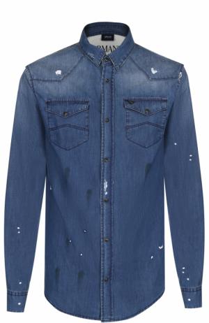 Джинсовая рубашка с контрастной отделкой Armani Jeans. Цвет: синий