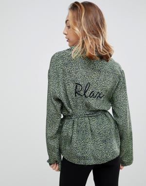 Шелковая пижамная рубашка с леопардовым принтом Bibiana-Зеленый To Be Adored